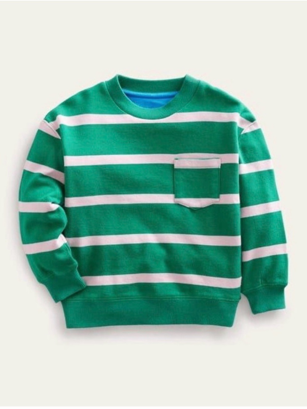 Mini Boden Green Striped Crewneck Sweatshirt with Pocket